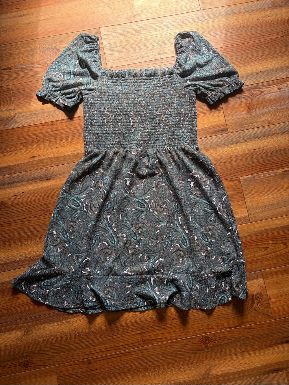 MICHAEL Michael Kors Teal, Black & White Paisley Smocked Waist Dress
